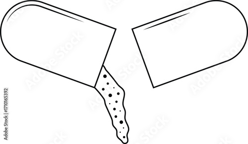 Opened Capsule Medicine Outline Icon Illustration on Transparent Background