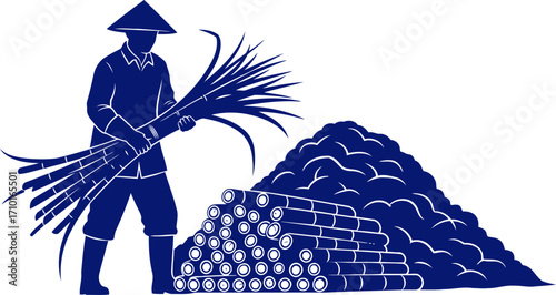 harvesting sugarcane a silhouette of rural life and sweet labor, isolated on transparent background