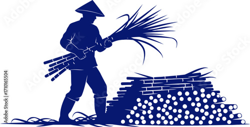 harvesting sugarcane a silhouette of rural life and sweet labor, isolated on transparent background