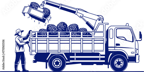 hardworking farmer loads fresh pineapples onto truck for market delivery, isolated on transparent background