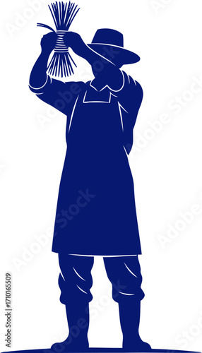 harvests embrace a farmers silhouette, binding natures bounty, isolated on transparent background