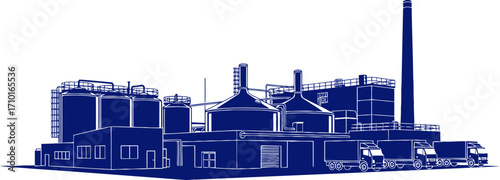 industrial complex silhouette of nighttime production and delivery, isolated on transparent background