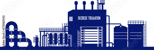 industrial plant silhouette navy blue efficiency, clean energy solutions, isolated on transparent background