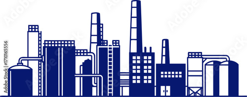 industrial powerhouse silhouette midnight blue, factory complex, urban production, isolated on transparent background