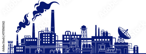 industrial skyline a symphony of steel, smoke, and satellite signals, isolated on transparent background