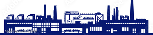 majestic automobile factory a navy blue silhouette of industrial power, isolated on transparent background