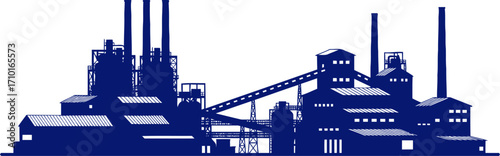 majestic industrial complex a navy blue silhouette of modern manufacturing power, isolated on transparent background