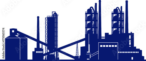 majestic cement plant silhouette industrial strength, modern design, isolated on transparent background