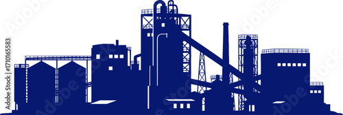 majestic industrial complex silhouette a symphony of steel and progress, isolated on transparent background