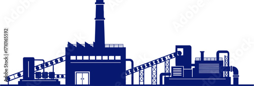 majestic industrial complex a navy blue silhouette of modern manufacturing, isolated on transparent background