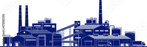 majestic industrial complex silhouette a symphony of steel, progress, and urban might, isolated on transparent background