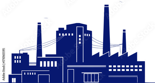 majestic industrial complex silhouette a navy blue icon of progress and power, isolated on transparent background