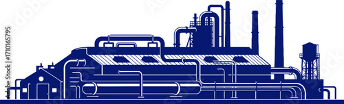 majestic silhouette of a steel mill industrys mighty blue heart, isolated on transparent background