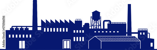 midnight factory a navy blue silhouette of industrial strength, isolated on transparent background