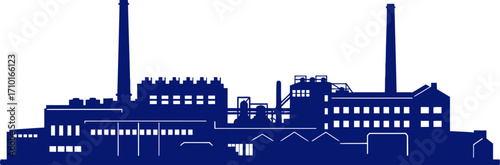 midnight factory a navy blue silhouette of industrial strength and resilience, isolated on transparent background