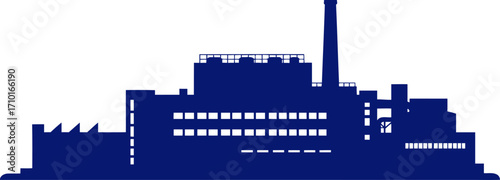 midnight industry a navy blue silhouette of a factory at night, isolated on transparent background