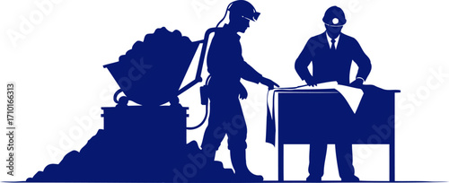 mine engineer and miner teamwork, extraction, and bluecollar collaboration, isolated on transparent background