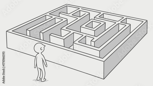 A Simple Figure Contemplating a Complex Mazes Intricate Pathways