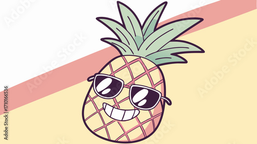 Cartoon Pineapple Wearing Sunglasses Vibrant and Playful Design