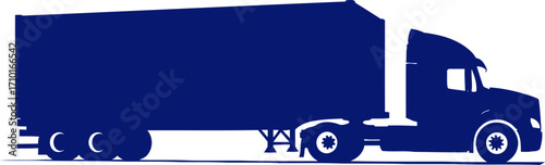 nighttime highway blue silhouette of a big rig truck rolling, isolated on transparent background