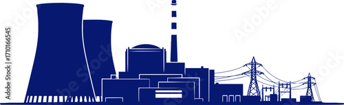 nuclear power plant silhouette energy, industry, and progress, isolated on transparent background