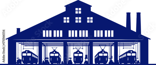 nightfall at the train depot a symphony of steel and shadow, isolated on transparent background