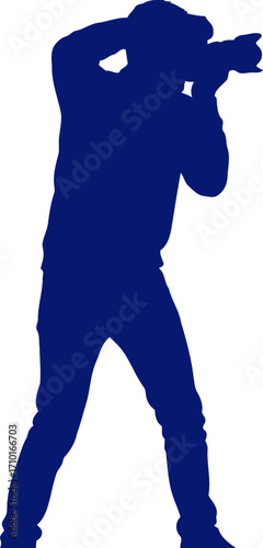 photographer silhouette capturing the moment, a navy blue vision, isolated on transparent background