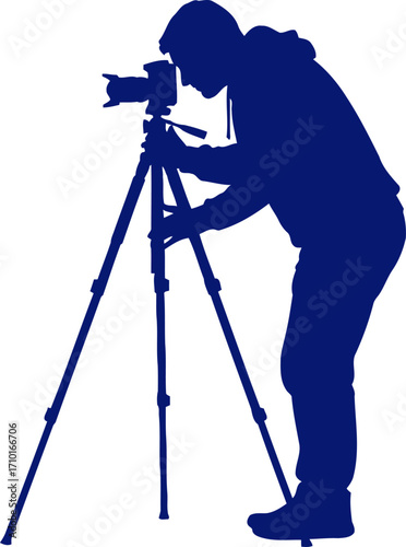 photographers focused silhouette a navy blue figure capturing the perfect shot, isolated on transparent background