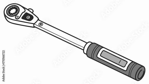 Detailed Illustration of a Adjustable Wrench with a Digital Display