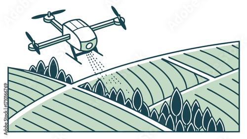 Drone Spraying Crops in Rolling Green Fields