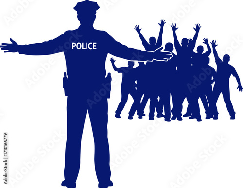 police officer managing a crowded scene crowd control, public order, and safety, isolated on transparent background