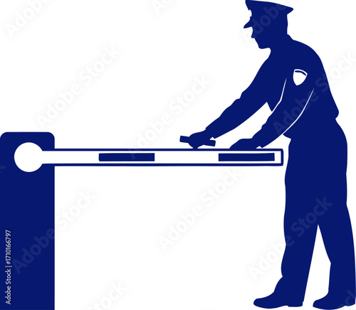 police officer silhouette gate access control, security checkpoint, urban safety, isolated on transparent background