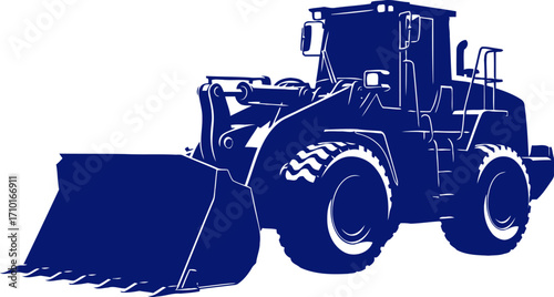 powerful wheel loader silhouette blue diesel engine, construction might, isolated on transparent background