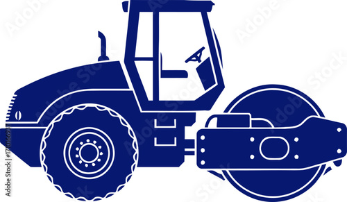 powerful road roller silhouette blueprints of construction and progress, isolated on transparent background