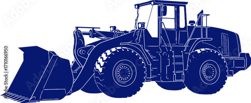 powerful blue silhouette a wheel loaders mighty strength, isolated on transparent background