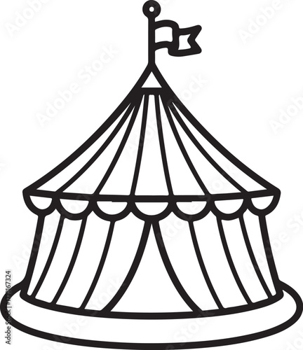 Vector art of a captivating circus tent illustration, showcasing a classic design with a flag atop, perfect for event or fairground themes