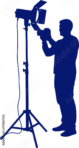 silhouette of a cameraman mastering light, shaping shadows, and crafting visual narratives, isolated on transparent background