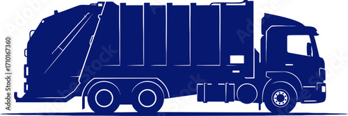 silent guardian blue silhouette of a waste collection truck, isolated on transparent background