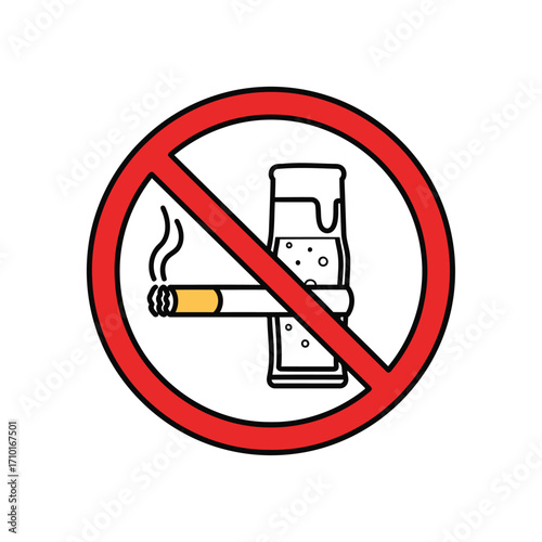 No smoking and drinking sign with a red circle and slash.