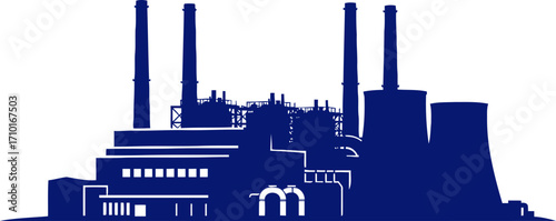 silhouette of a modern power station energy industry icon, isolated on transparent background