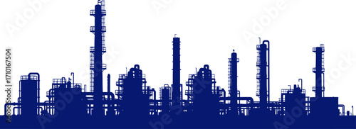 silhouette of an oil refinery at dawn industrial power, energy production, isolated on transparent background