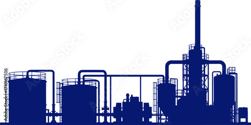 silhouette of an industrial refinery power, progress, and modern energy, isolated on transparent background