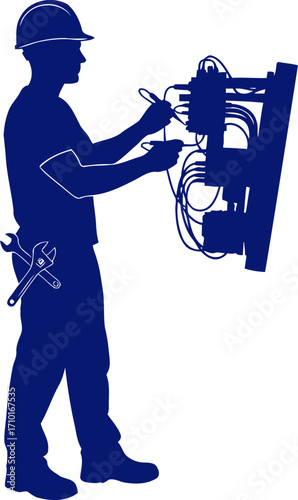 skilled electrician troubleshooting complex wiring precise repairs, electrical expertise, isolated on transparent background