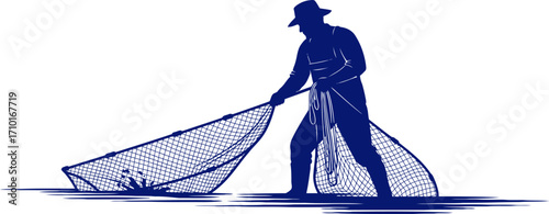 solitary fishermans blue hour a silhouette of coastal life and labor, isolated on transparent background