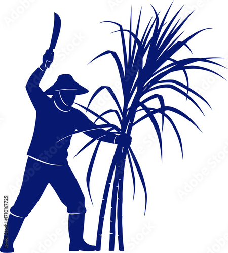 sugarcane harvester silhouette a bluecollar tribute to sweet labor, isolated on transparent background