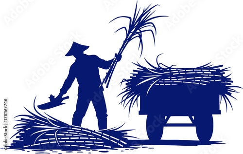 sugarcane harvester silhouette a days work, sweet reward, rural labor, isolated on transparent background