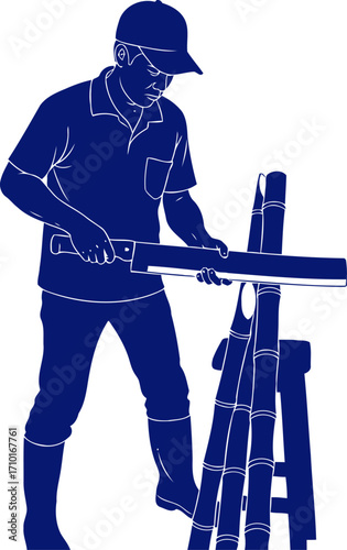 the bamboo artisan a navy blue silhouette of skillful craftsmanship and tranquil focus, isolated on transparent background