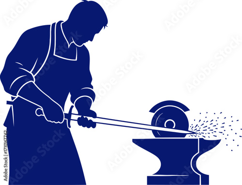 the blacksmiths controlled fury a navy silhouette forging strength and precision, isolated on transparent background