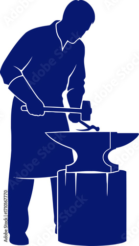 the blacksmiths resolve a navy blue silhouette of timeless craftsmanship, isolated on transparent background