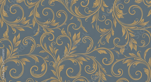 Intricate damask pattern with swirling floral motifs in muted tones